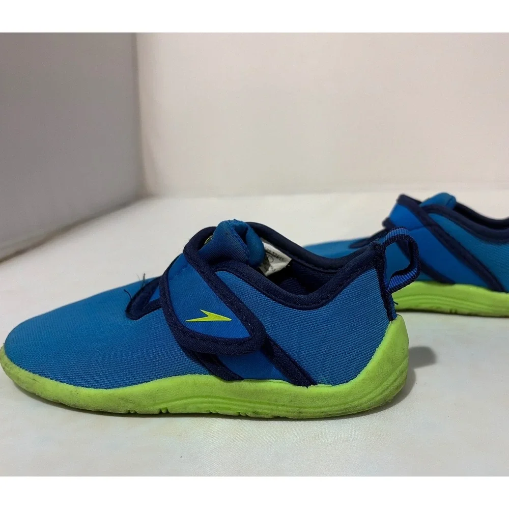 Speedo Toddler Blue Lime Green Water Shoes Aqua Socks  Size L 9/10